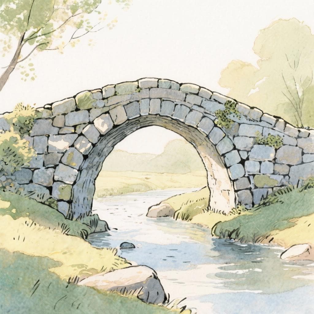 A stylized bridge connecting two time periods