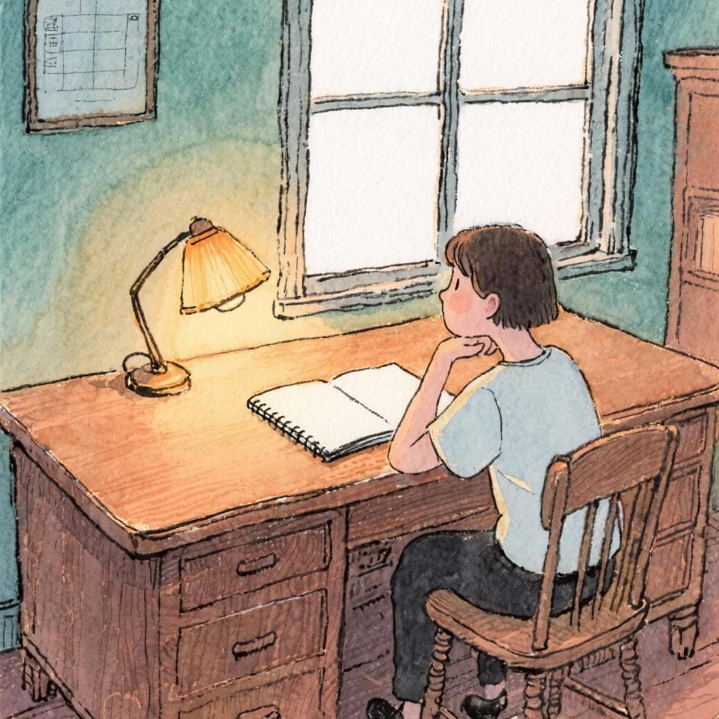 Person contemplating possibilities at a desk