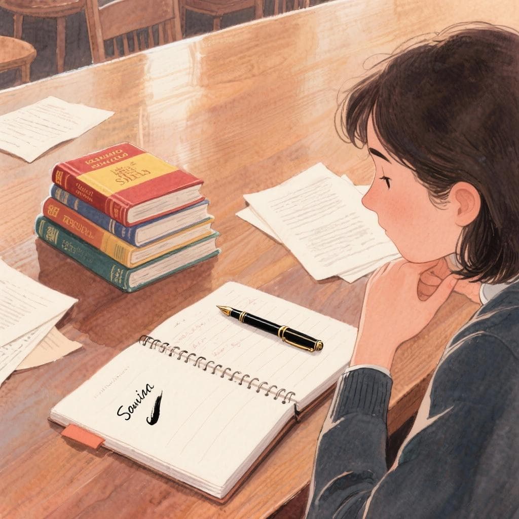 Person thoughtfully connecting ideas in a notebook