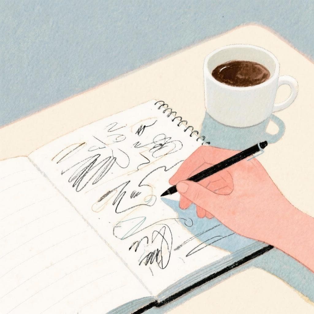 Person sitting at a table reviewing notes