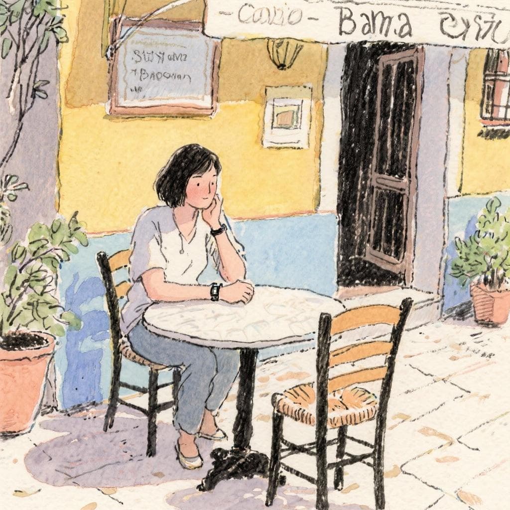 Person waiting anxiously at a cafe table