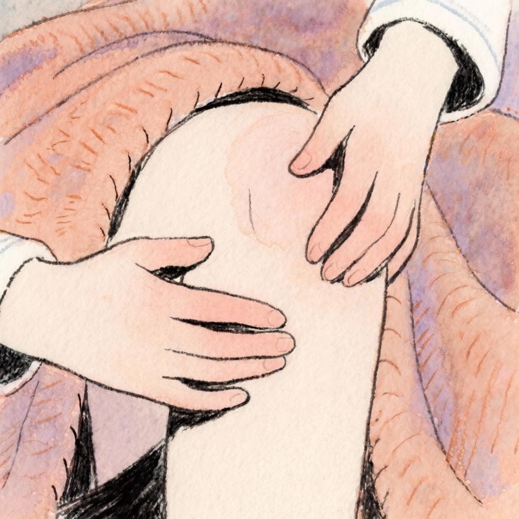 Hands gently holding a painful area