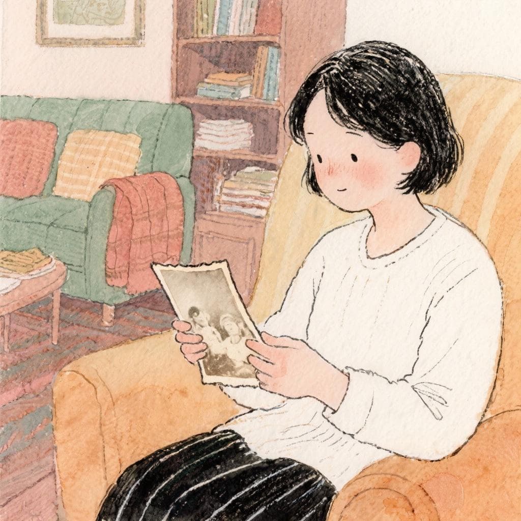 Child looking at old photographs