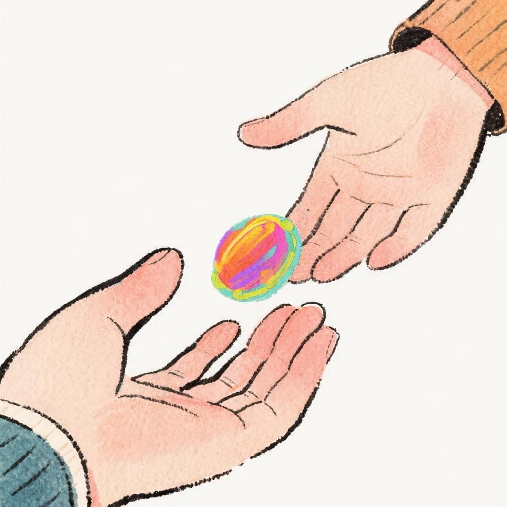 Two hands smoothly passing an object between them