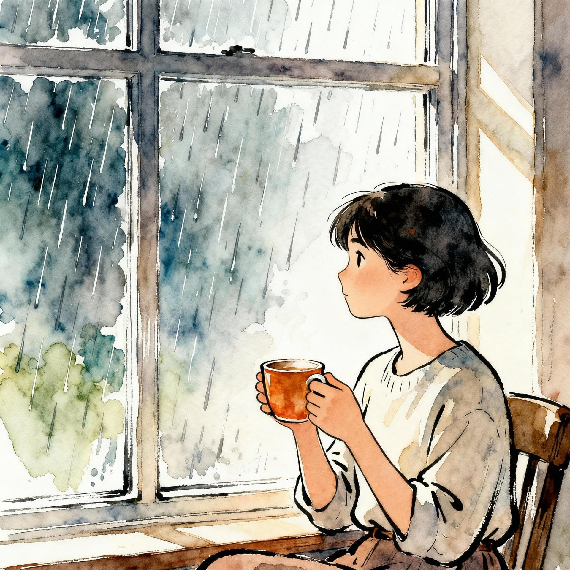 Person sitting reflecting on memories