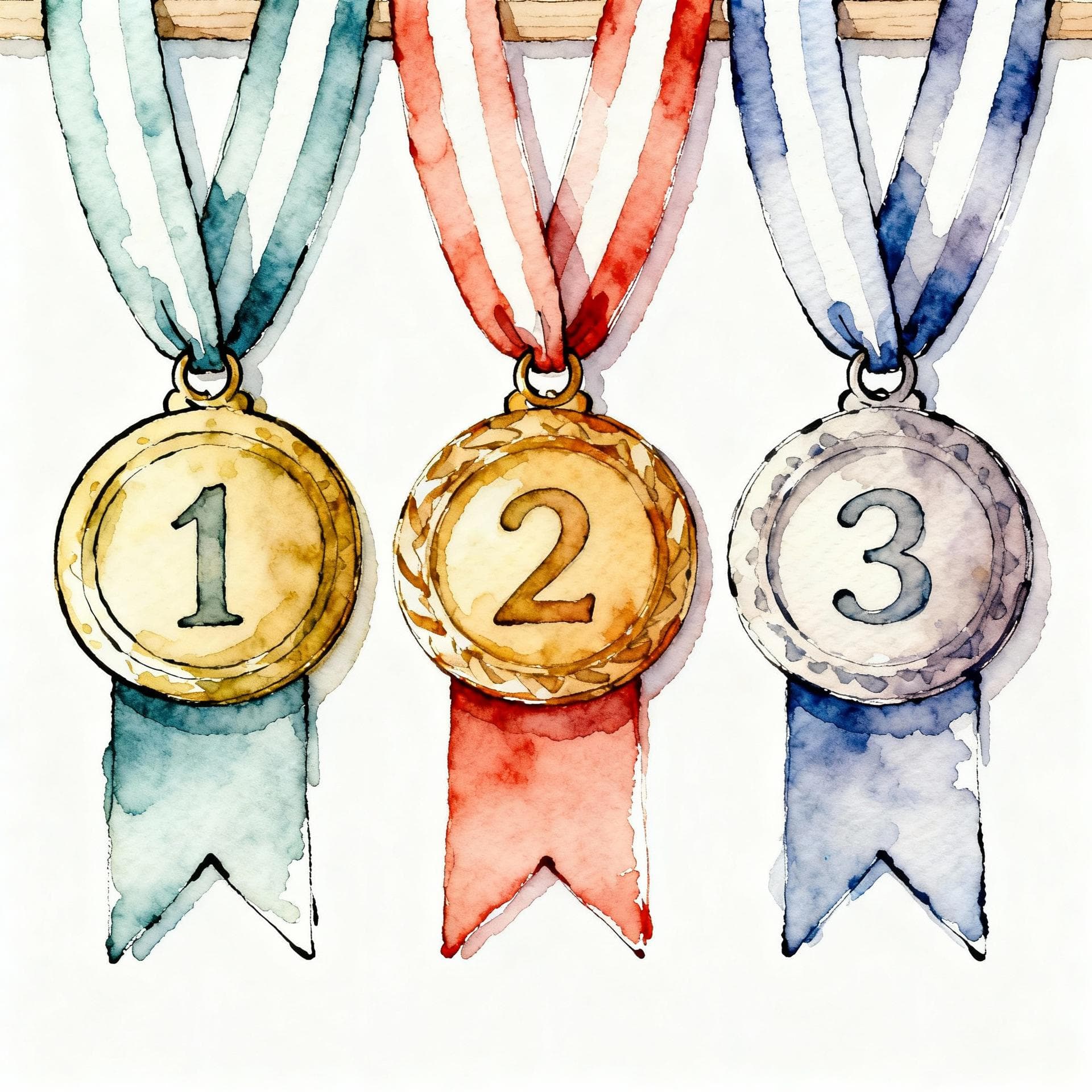 Three simple medals arranged in order: gold, silver, bronze