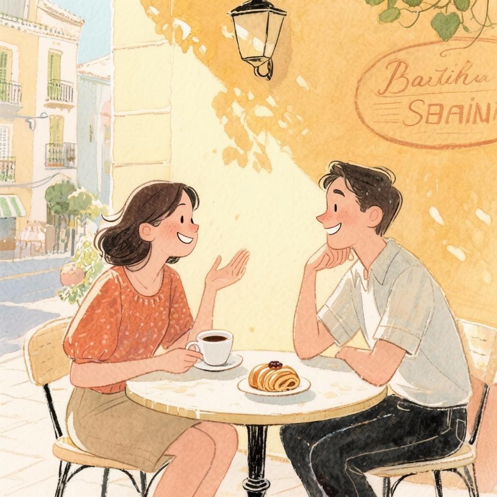 Two friends chatting easily over coffee