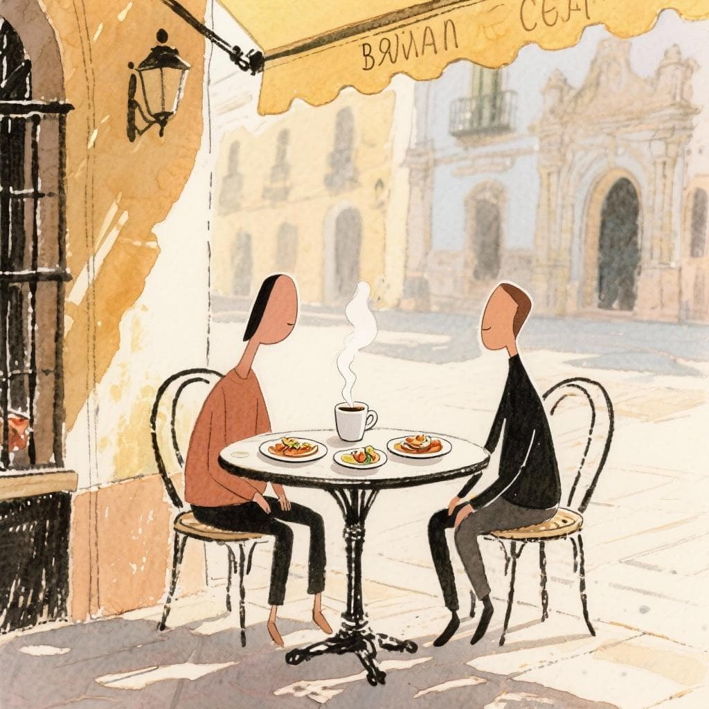 People enjoying coffee and tapas at a Spanish café