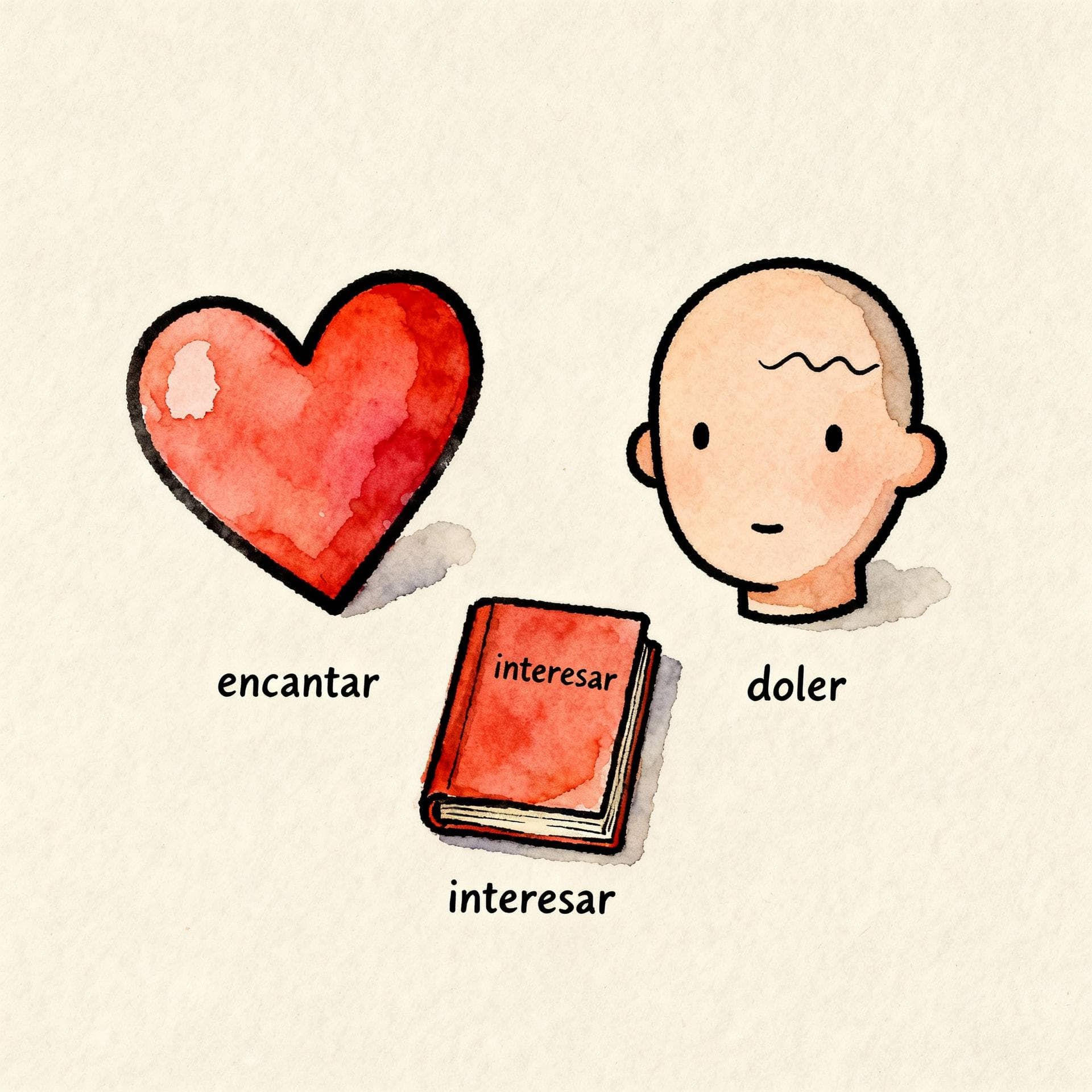 Simple icons representing various interests and feelings like a heart, a book, and a rain cloud