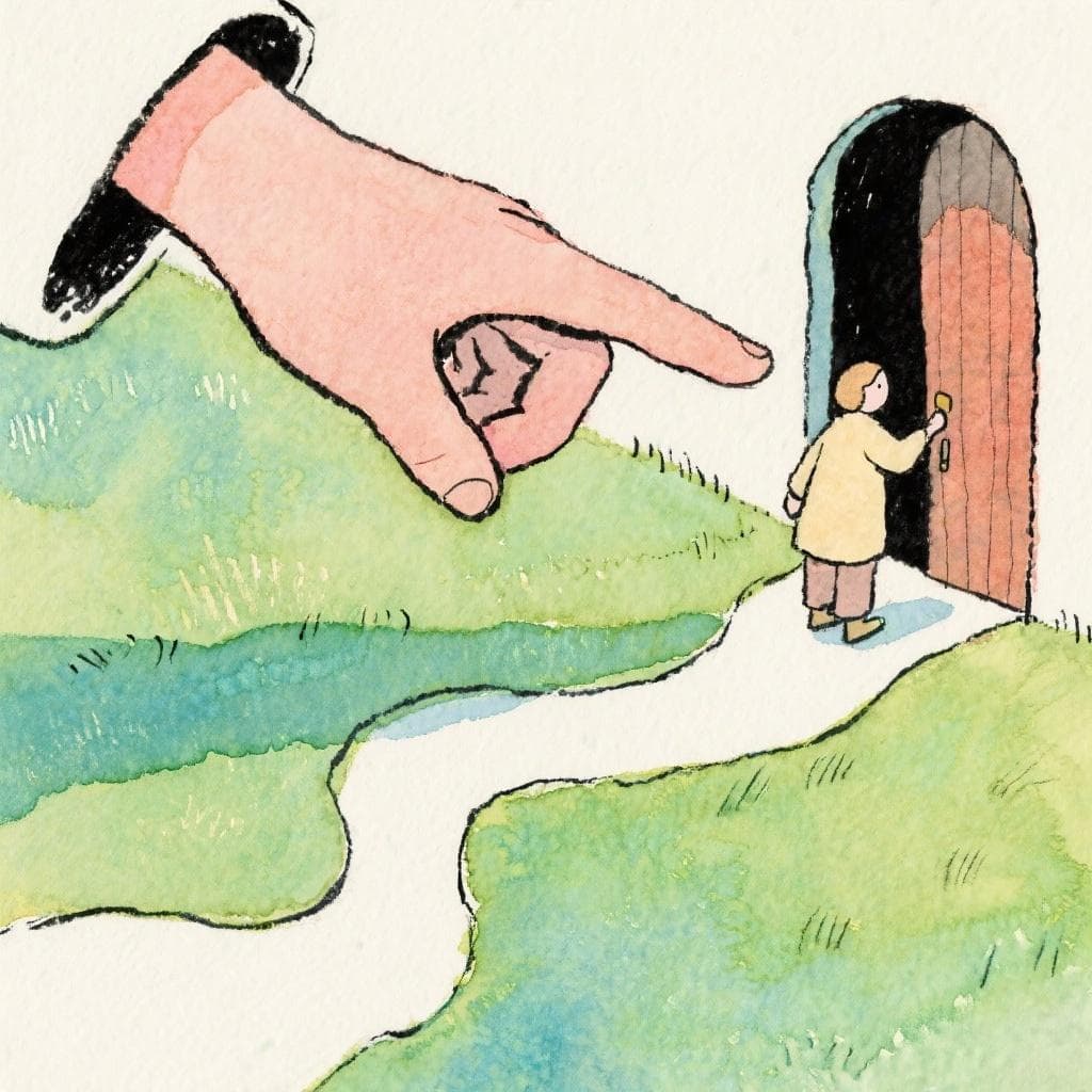 A person confidently pointing toward a path or direction