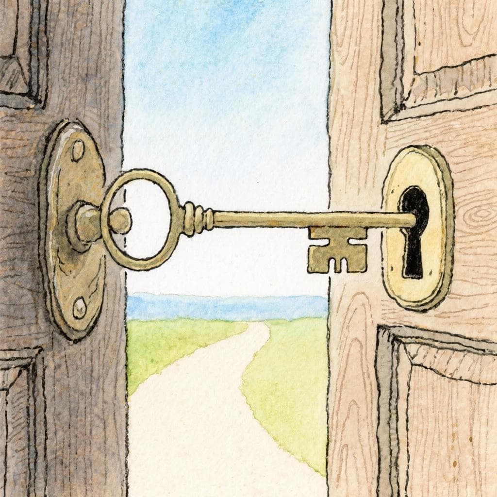 A key turning in a lock, opening a new path