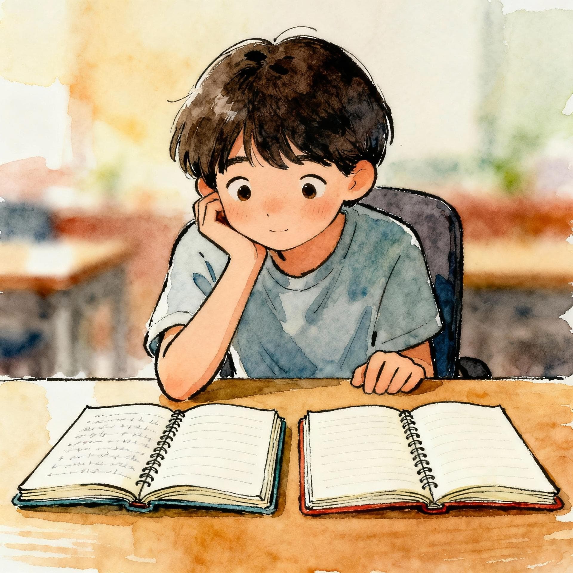 A person contemplating a choice between two paths or concepts