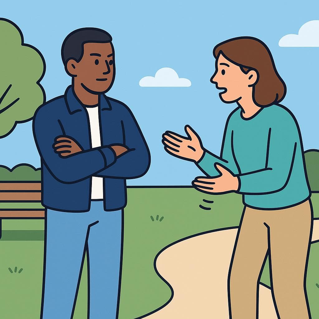 The figurative meaning of 'hacer la pata ancha', showing a person confidently refusing to be pushed around in a discussion.