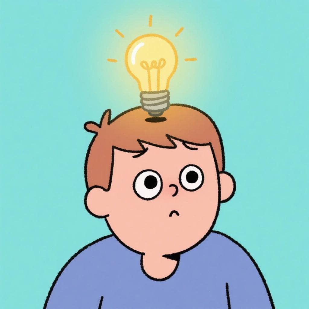 The actual meaning of 'caer el veinte', showing a person having a sudden moment of understanding with a lightbulb over their head.