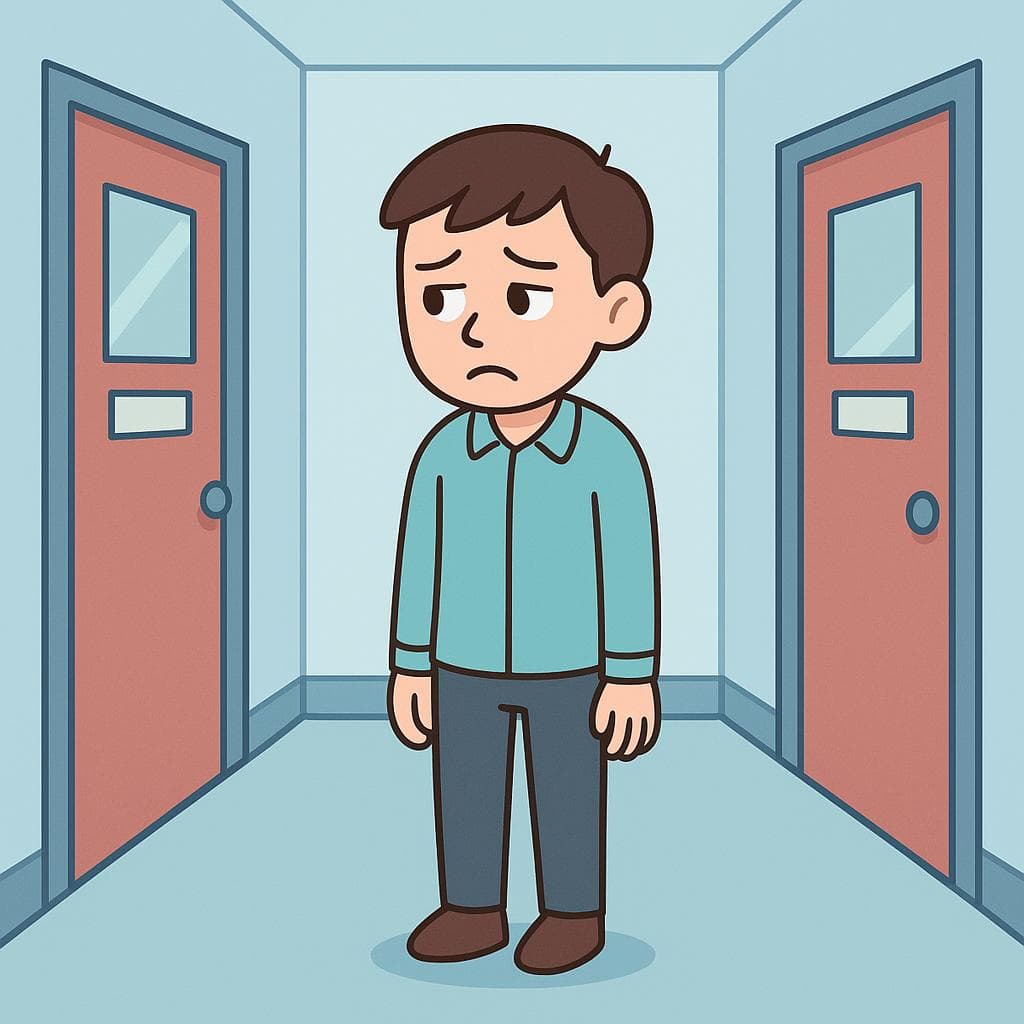 A person looking regretful after trying to get two jobs and ending up with neither.