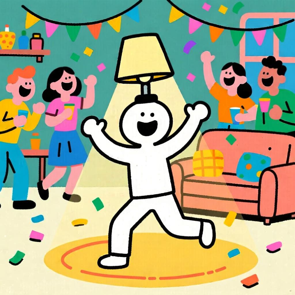 The actual meaning of 'estar como una cabra', showing a person doing something wacky and fun at a party.