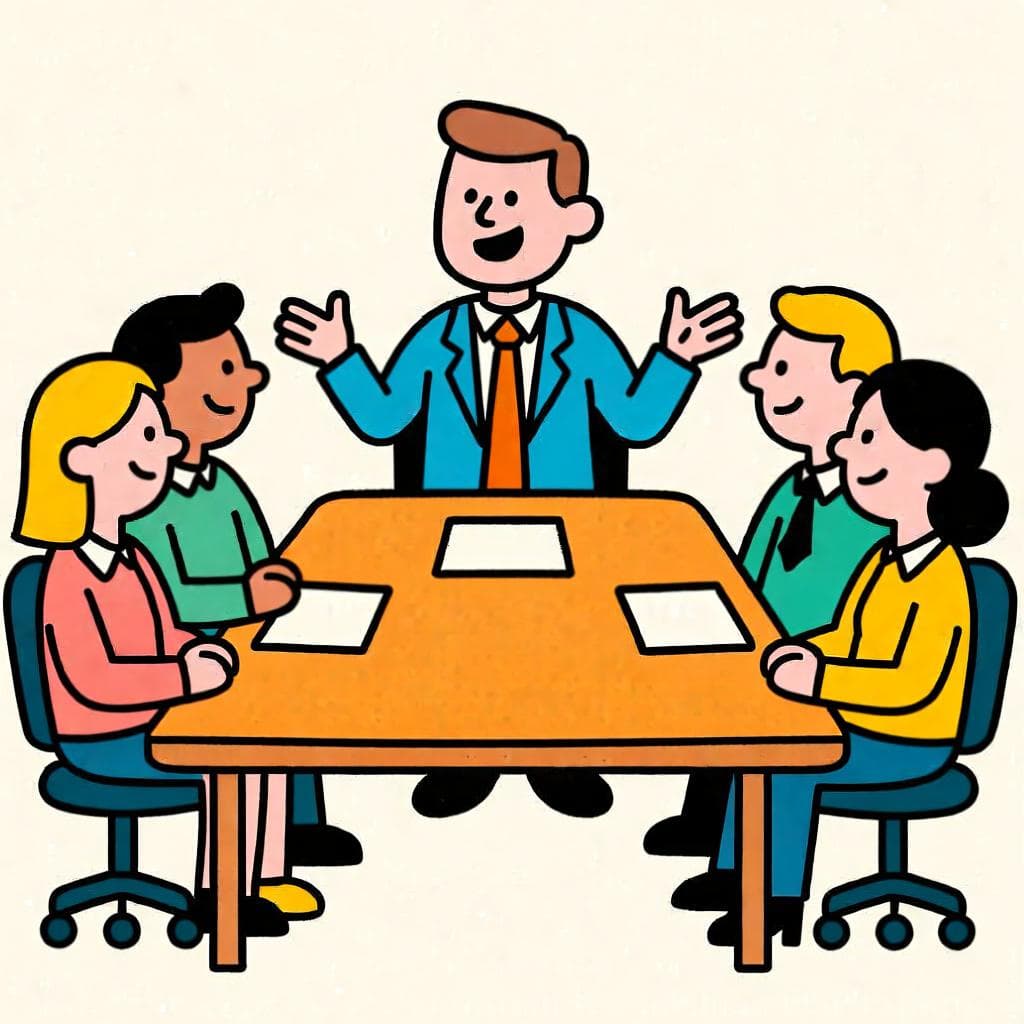 The actual meaning of 'tener la sartén por el mango', showing a person confidently leading a business negotiation.