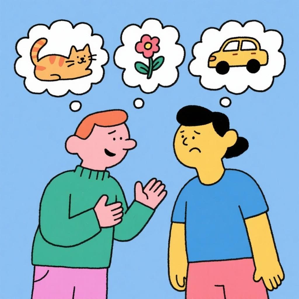 The actual meaning of 'irse por las ramas', showing someone telling a story and getting distracted by unrelated details.