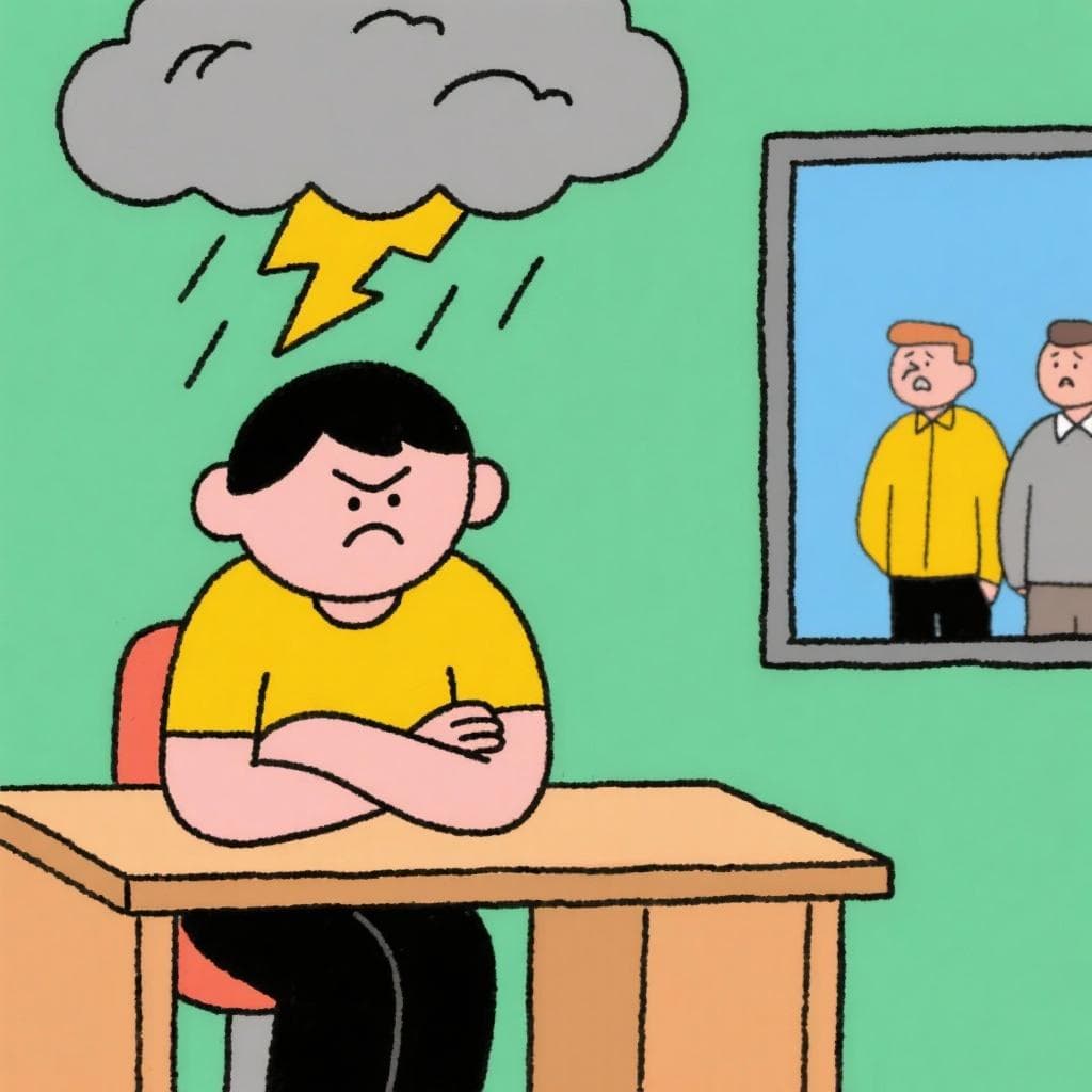 The actual meaning of 'estar de mala leche', showing a person looking grumpy and unapproachable.