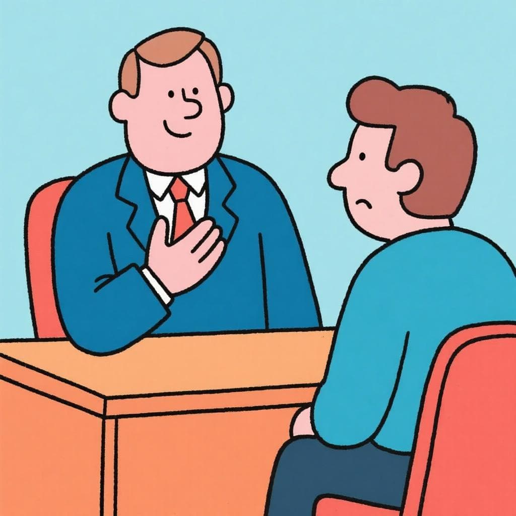 The figurative meaning of 'dorar la píldora', showing a manager gently delivering bad news to an employee.