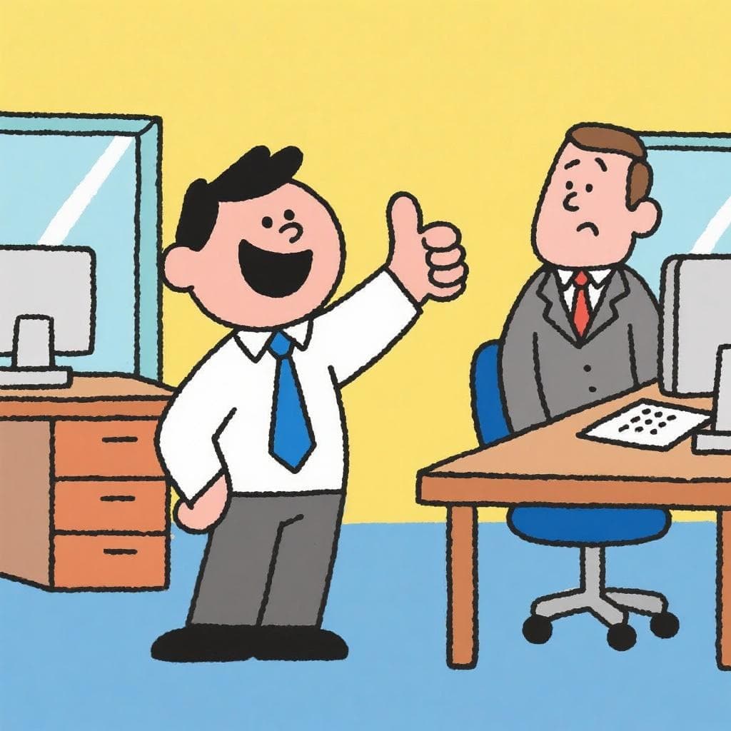 The actual meaning of 'chupar las medias', showing an employee giving their boss an over-the-top compliment.