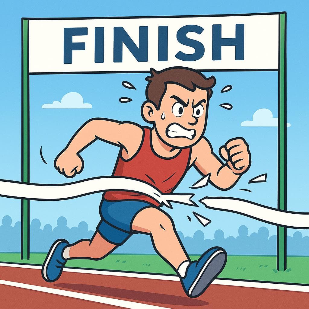 The actual meaning of 'poner toda la carne en el asador', showing an athlete giving their maximum effort to win a race.