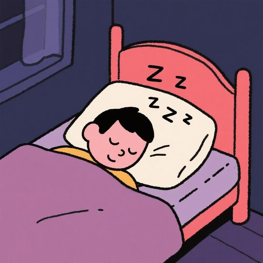 The actual meaning of 'dormir a pierna suelta', showing a person sleeping very soundly and peacefully in a comfortable bed.