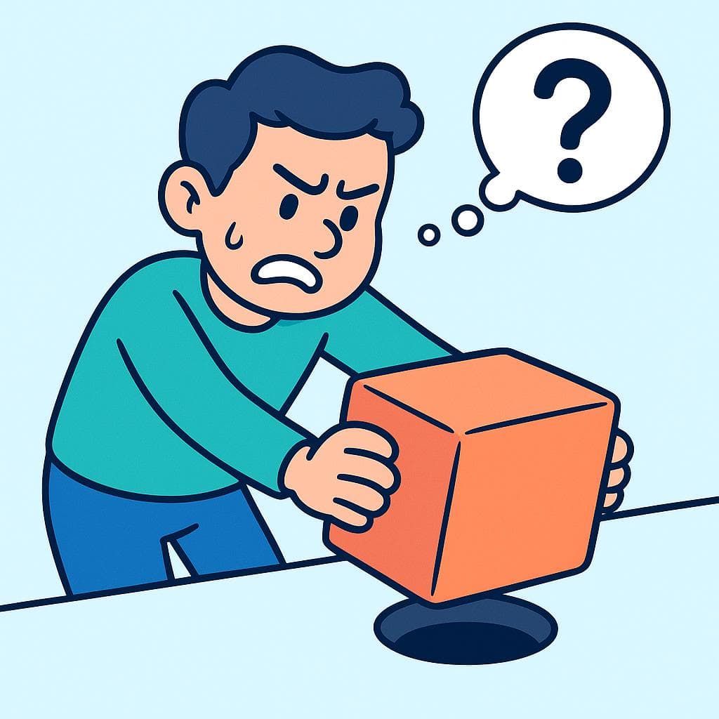 The actual meaning of 'no tener gollete', showing a person looking confused by a nonsensical situation.