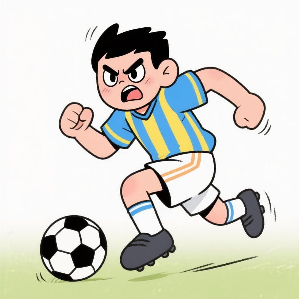 The actual meaning of 'con el cuchillo entre los dientes', showing a determined soccer player running for the ball.