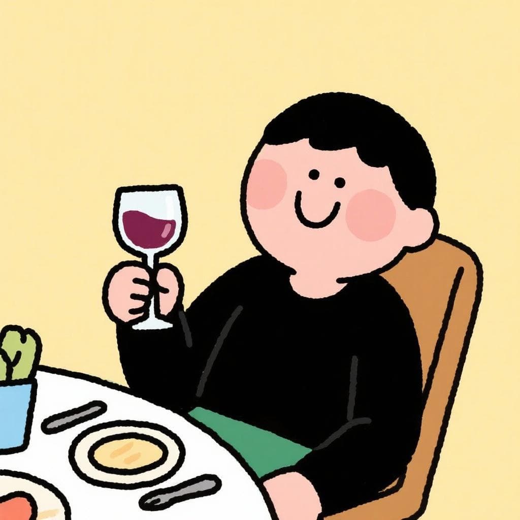 The actual meaning of 'estar piripi', showing a person at a dinner party looking happily tipsy.