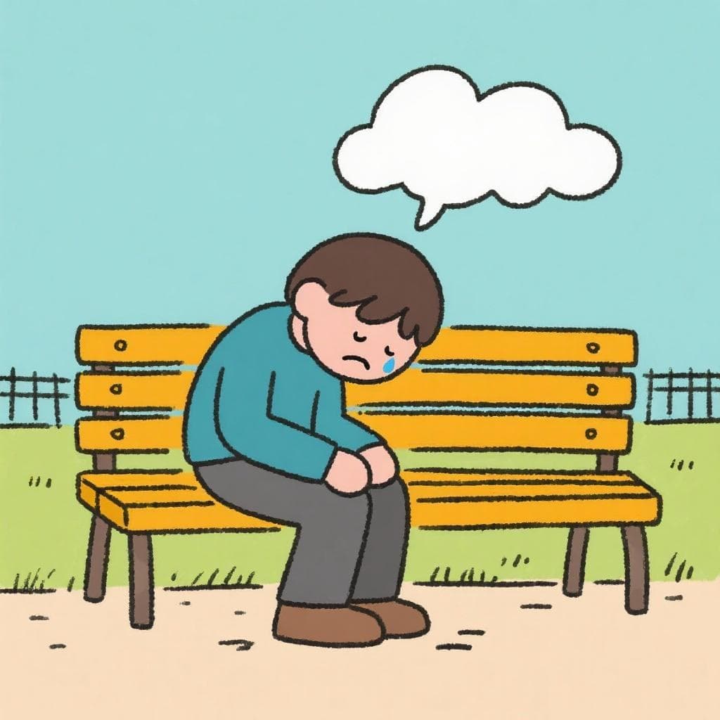 The figurative meaning of 'andar de capa caída', showing a person looking sad and unmotivated in a modern setting.