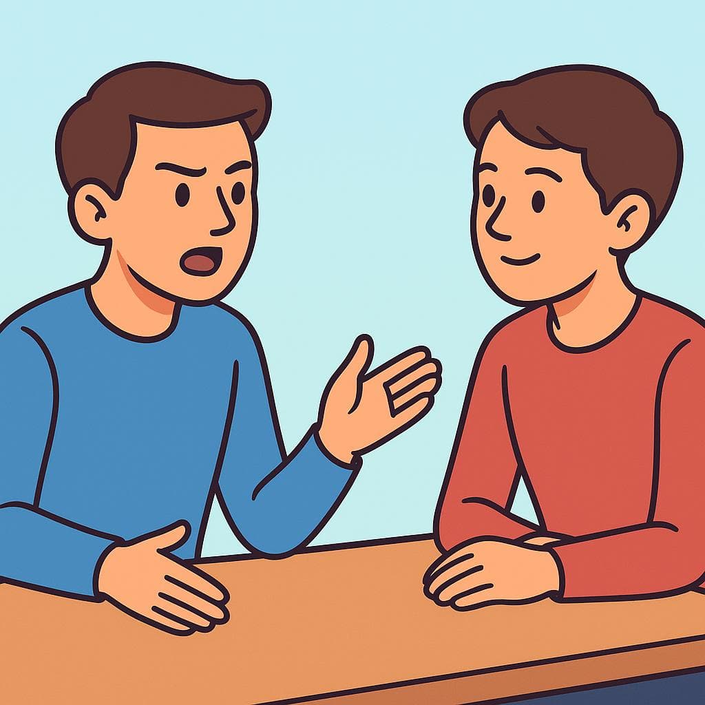 The actual meaning of 'poner los puntos sobre las íes', showing two people having a serious, clarifying conversation.