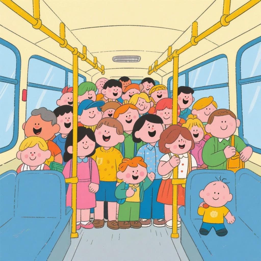 The actual meaning of 'como piña', showing a very crowded bus with people standing shoulder to shoulder.