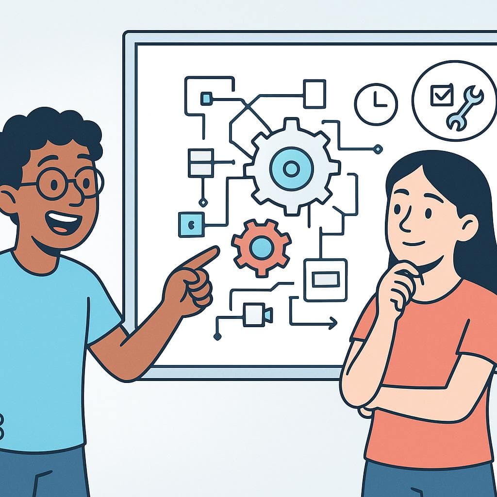 The actual meaning of the idiom, showing one friend boasting about a difficult plan while another friend looks skeptical.