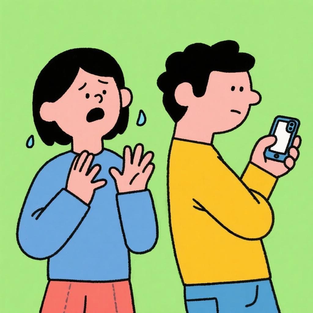 The figurative meaning of 'me vale un reverendo cacahuate', showing one person trying to share serious news while the other person looks away, completely uninterested.