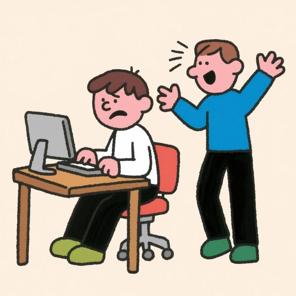 The actual meaning of 'dar la lata', showing someone pestering another person who is trying to work.