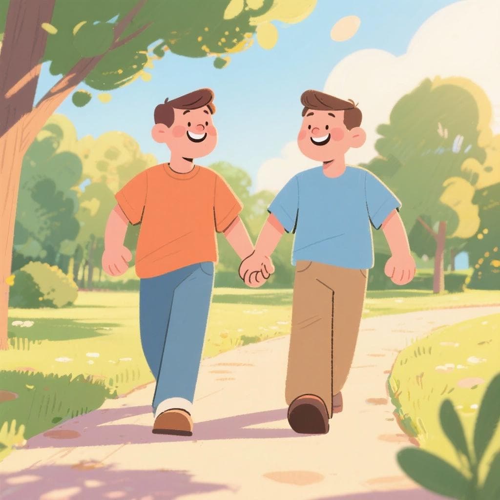 The figurative meaning of 'batear por la izquierda', showing two men in a happy, romantic relationship.