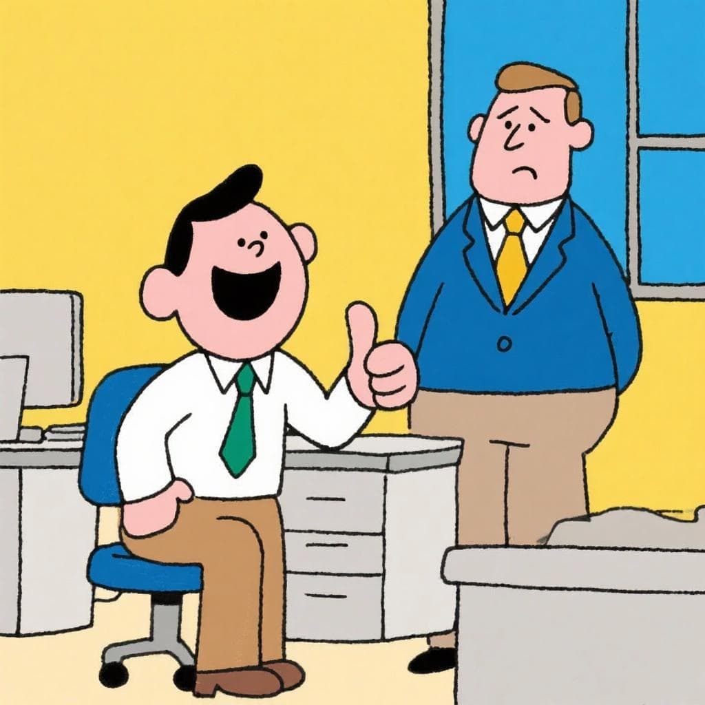 The actual meaning of 'hacer la pelota', showing an employee giving insincere, over-the-top compliments to their boss.