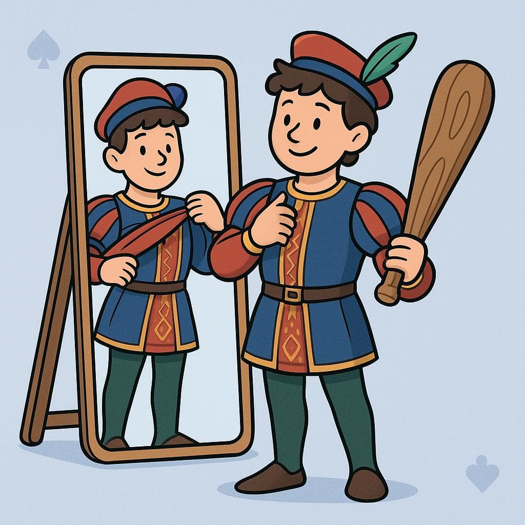 A person literally dressing up in a costume to look like the 'sota' (jack) from a Spanish deck of playing cards.