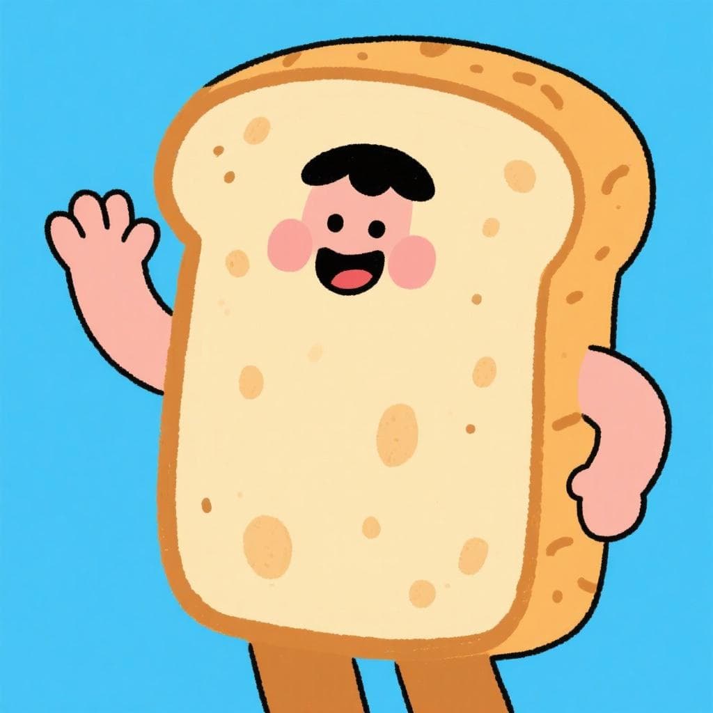 A literal depiction of 'ser un trozo de pan', showing a person whose body is a large loaf of bread.