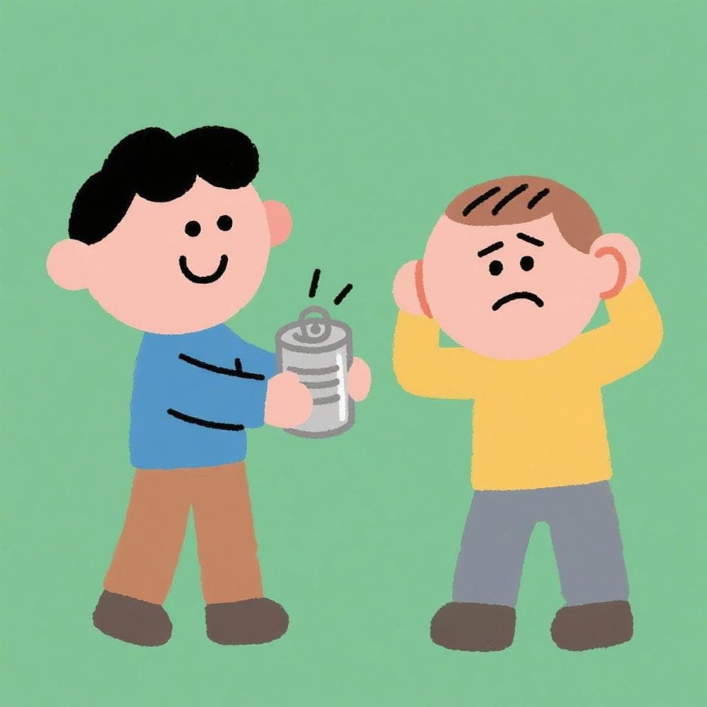 A literal, humorous depiction of 'dar la lata', showing one person handing a tin can to another annoyed person.