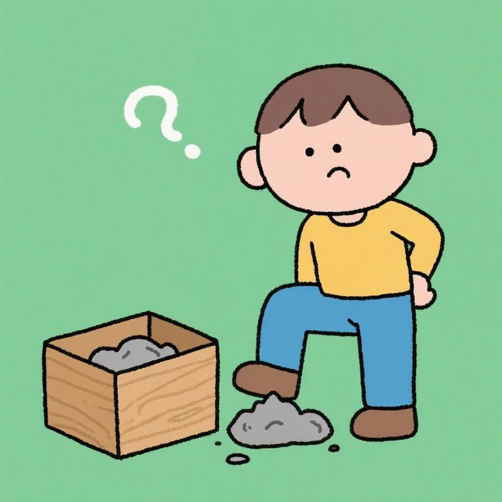 A literal depiction of 'poner pies en polvorosa', showing a person carefully placing their feet into a box filled with dust.
