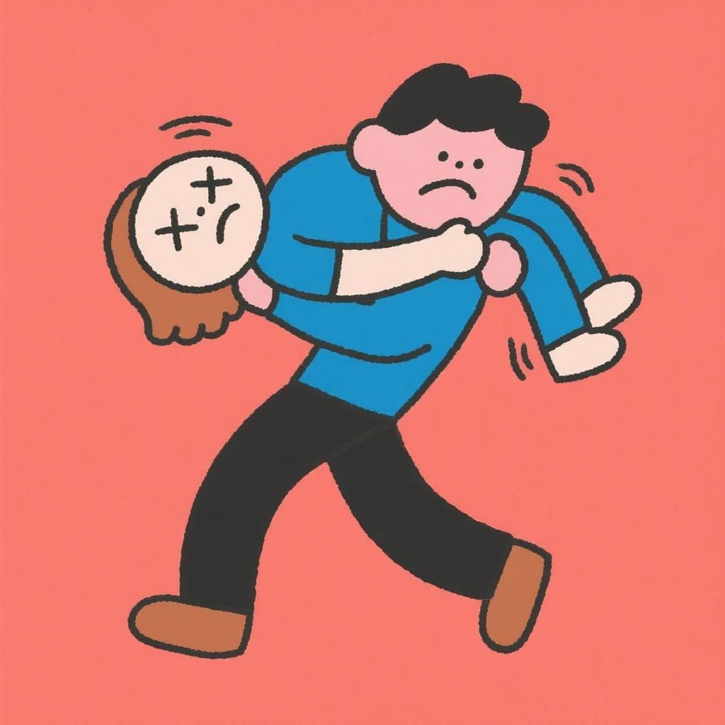 A literal, humorous depiction of 'cargar con el muerto', showing one person struggling to carry another limp person over their shoulder.