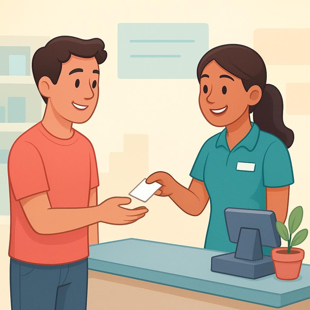 A customer receiving a receipt from a cashier at a store counter