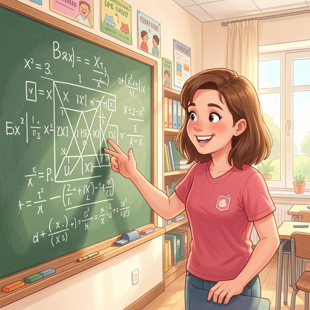 A teacher praising a student for being smart in a bright classroom.