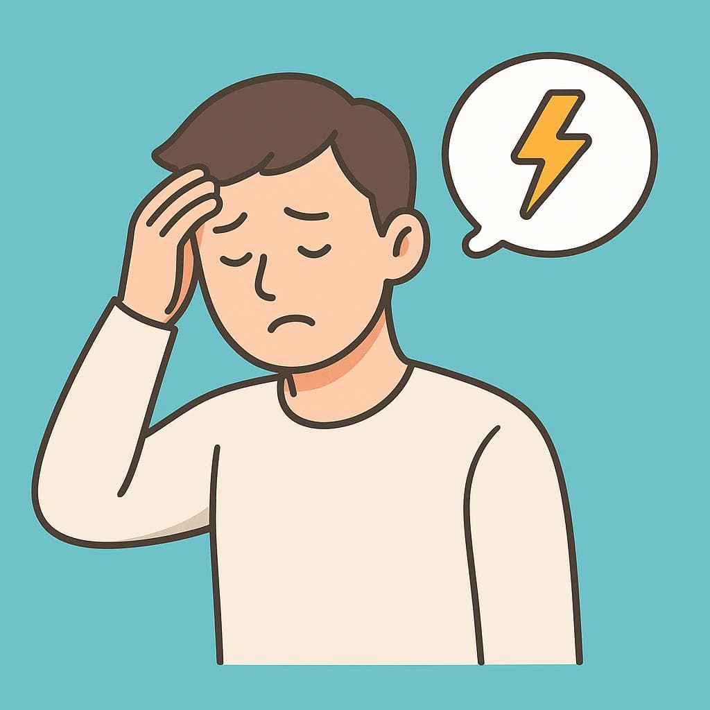 Cartoon of a person holding their forehead in pain