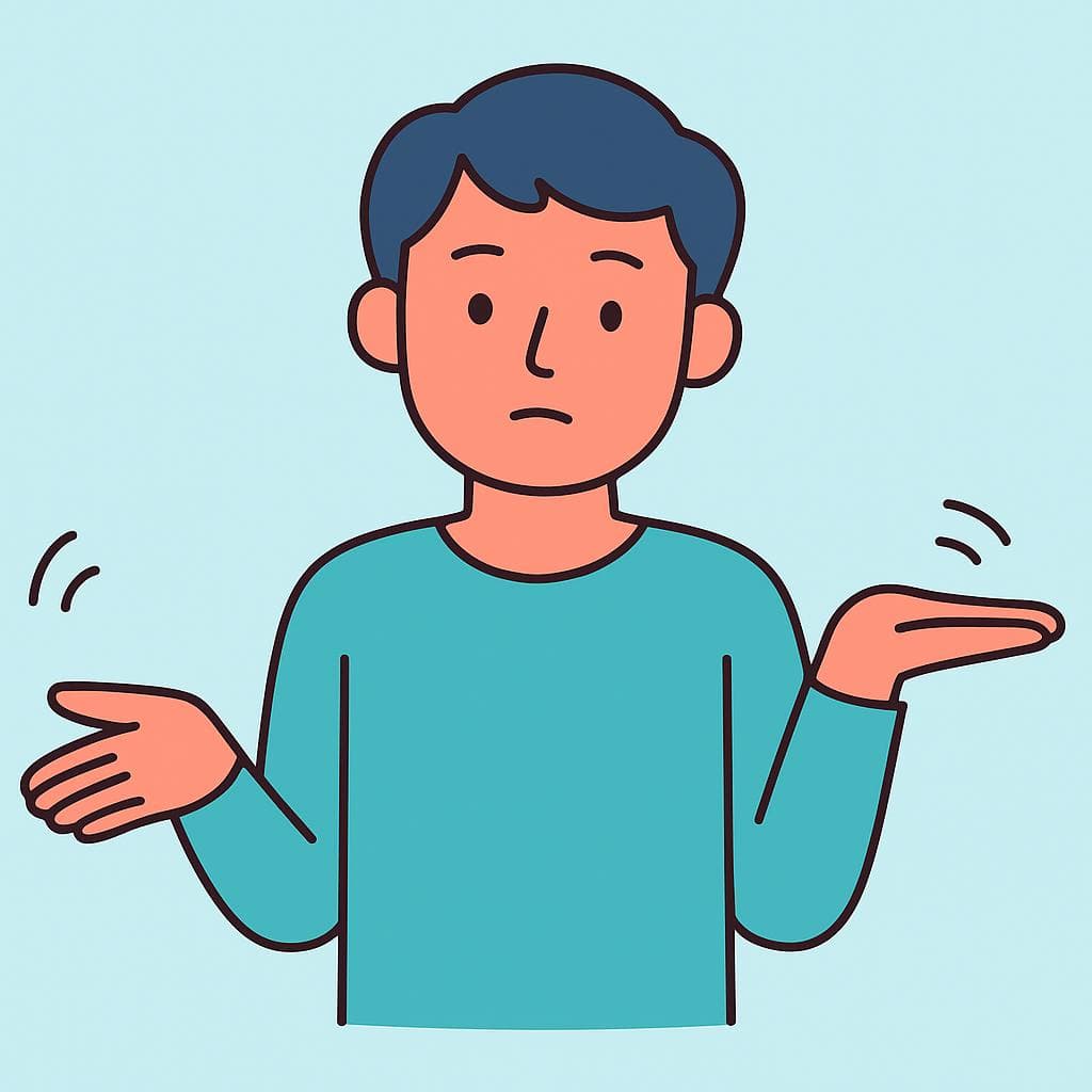 A cartoon person shrugging to express a 'so-so' or 'kind of' feeling.