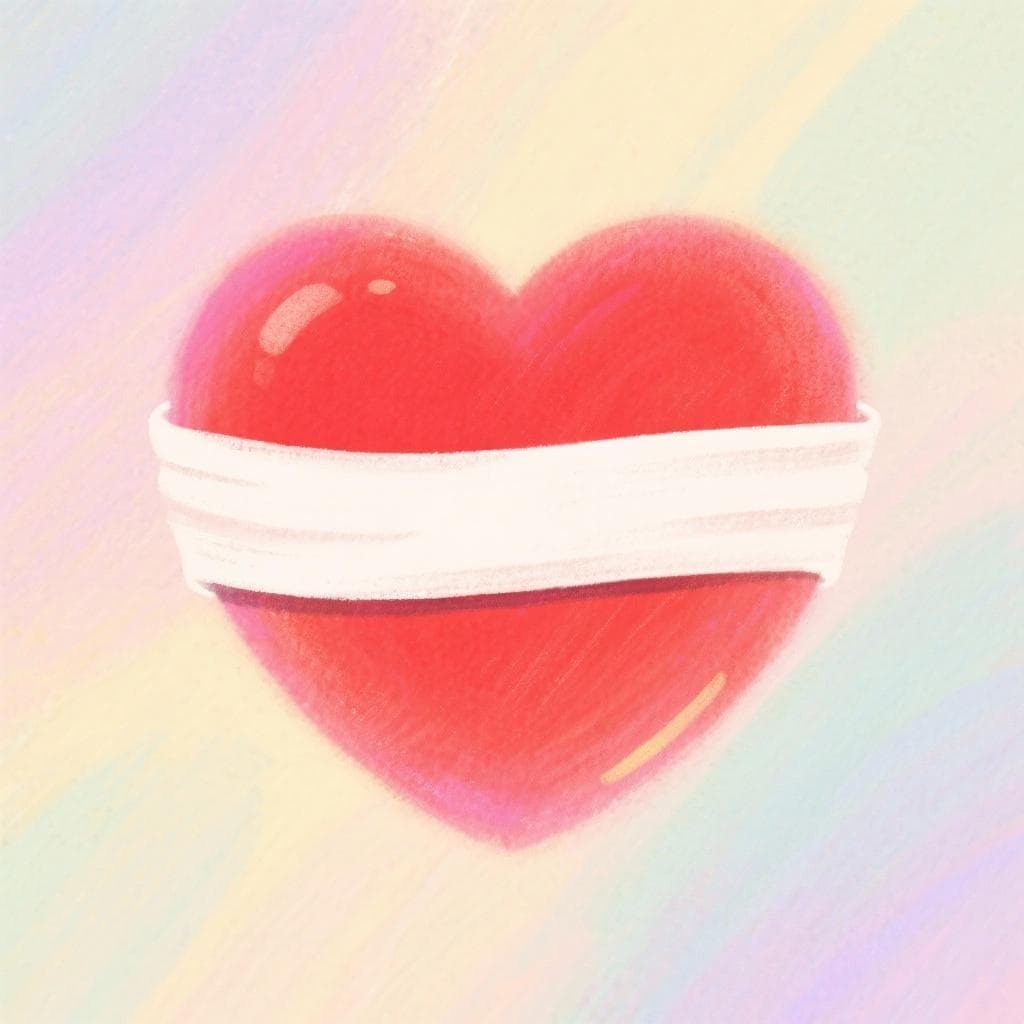 An artistic representation of the saying 'Love is blind', showing a heart wearing a simple blindfold.