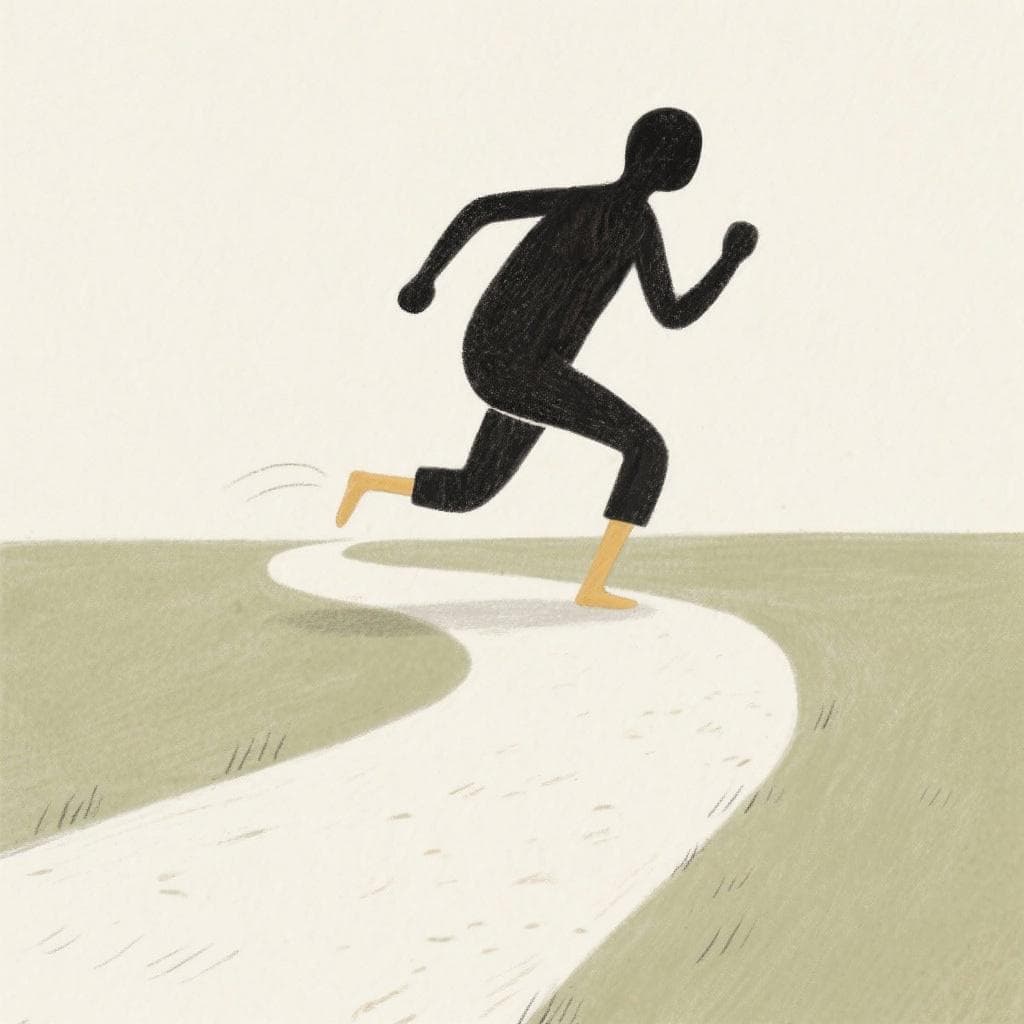 An artistic illustration of a figure with comically short legs, unable to run far, symbolizing that a lie cannot last.