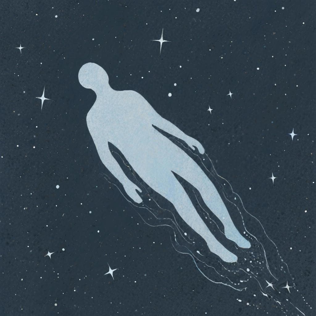 An artistic illustration of a figure in a continuous, gentle fall, symbolizing the quote's theme of life as a constant struggle.